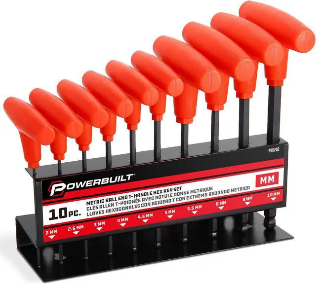 Main image of Powerbuilt 10 Piece Metric T-Handle Hex Key Set in Storage Rack - 940202