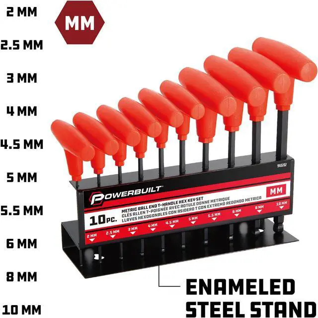 Alt view image 2 of 7 - Powerbuilt 10 Piece Metric T-Handle Hex Key Set in Storage Rack - 940202