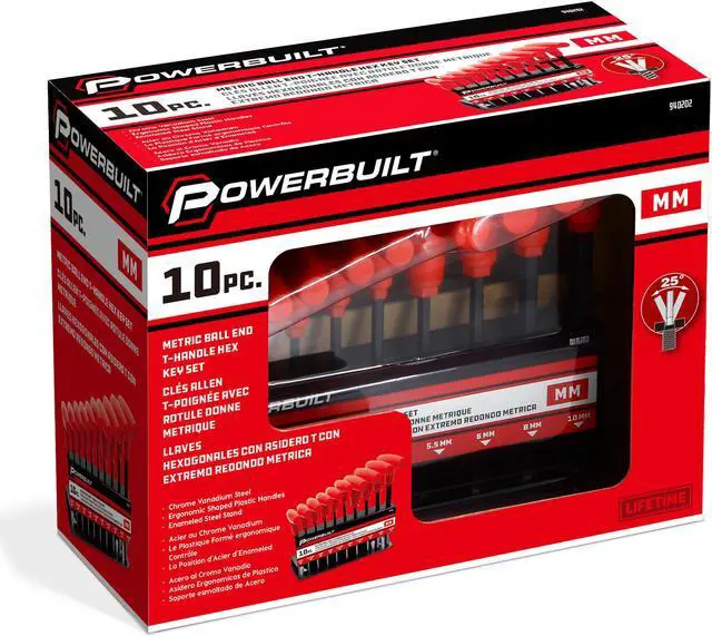 Alt view image 5 of 7 - Powerbuilt 10 Piece Metric T-Handle Hex Key Set in Storage Rack - 940202