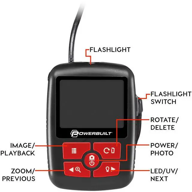 Alt view image 2 of 12 - Powerbuilt Digital Borescope, Inspection Camera, 2.3 in. Color LCD - 240033