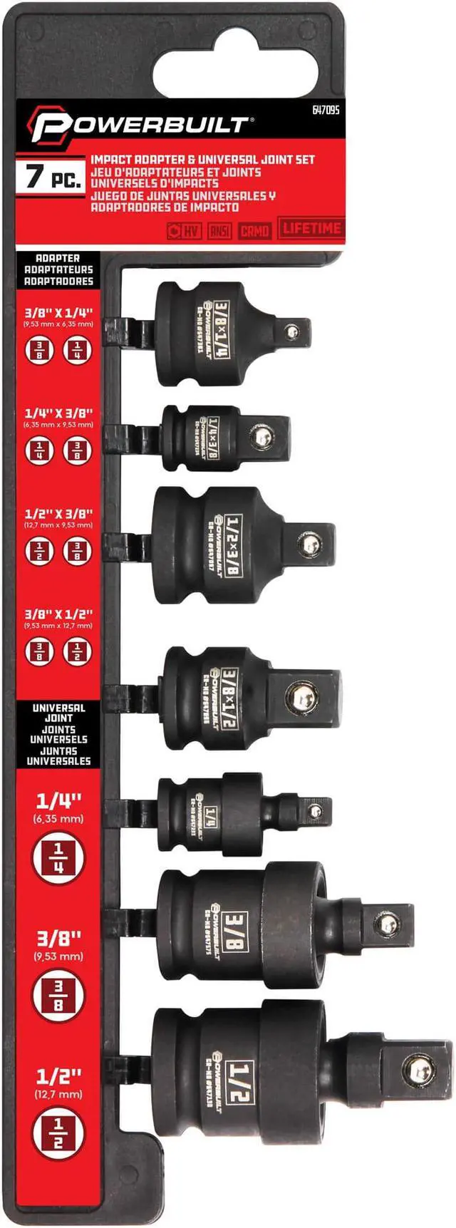 Alt view image 5 of 6 - Powerbuilt 7 Piece Impact Universal Joint and Adapter Set - 647095