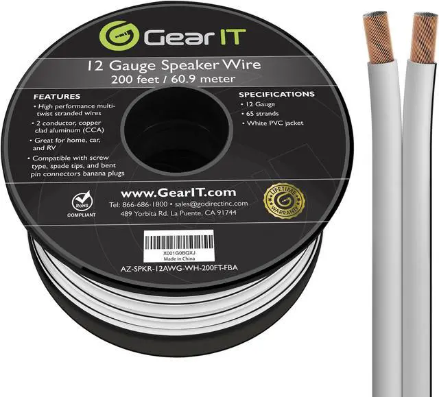 Alt view image 3 of 4 - 12AWG Speaker Wire, GearIT Pro Series 12 Gauge Speaker Wire Cable (200 Feet / 60.96 Meters) Great Use for Home Theater Speakers and Car Speakers, White