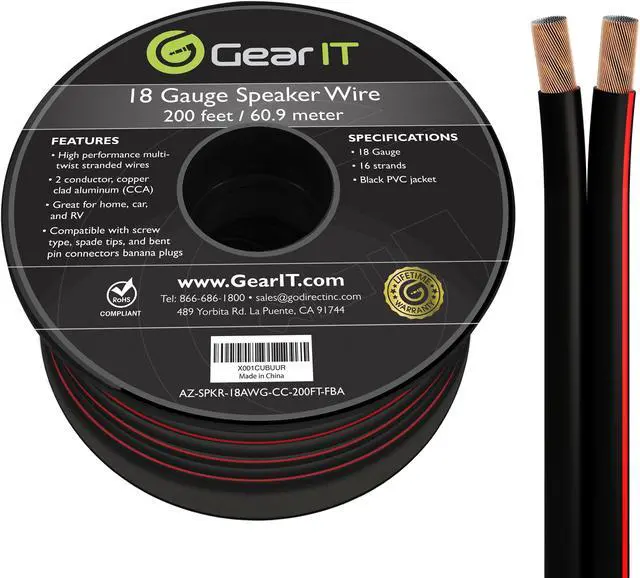 Main image of 18AWG Speaker Wire, GearIT Pro Series 18 Gauge Speaker Wire Cable (200 Feet / 60 Meters) Great Use for Home Theater Speakers and Car Speakers, Black