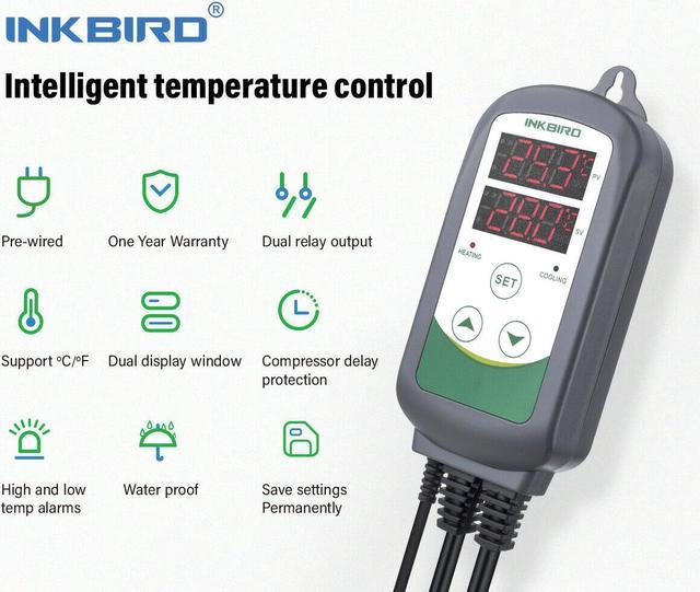 Inkbird ITC-308 Digital Temperature Controller 2-Stage Outlet Thermostat  Heating and Cooling Mode10V 10A 1100W 