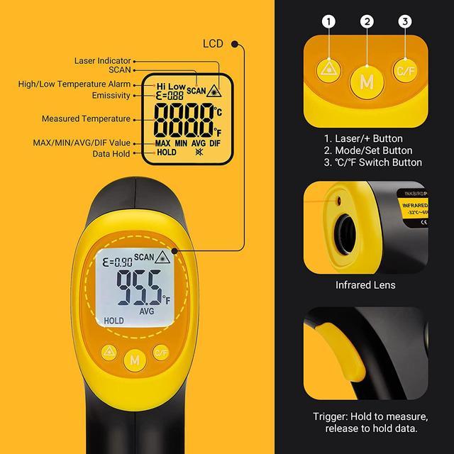 INKBIRDPLUS Temperature Gun Infrared Thermometer for Cooking, Digital Laser  Thermometer Gun for Pizza Oven