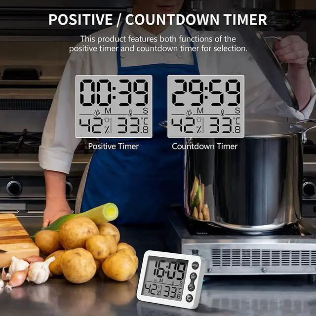 Alt view image 3 of 7 - Digital Kitchen Timer for Cooking, SOVIDER Multi-Purpose Classroom Timer with Time Clock Alarm, Thermometer & Hygrometer | Digital Egg Timer with Magnetic, Large Screen Clock, Comfort Level Indicator