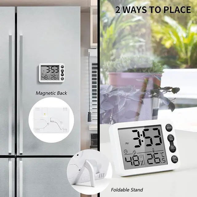 Alt view image 5 of 7 - Digital Kitchen Timer for Cooking, SOVIDER Multi-Purpose Classroom Timer with Time Clock Alarm, Thermometer & Hygrometer | Digital Egg Timer with Magnetic, Large Screen Clock, Comfort Level Indicator