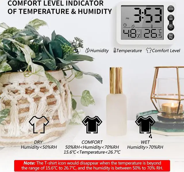 Alt view image 4 of 7 - Digital Kitchen Timer for Cooking, SOVIDER Multi-Purpose Classroom Timer with Time Clock Alarm, Thermometer & Hygrometer | Digital Egg Timer with Magnetic, Large Screen Clock, Comfort Level Indicator