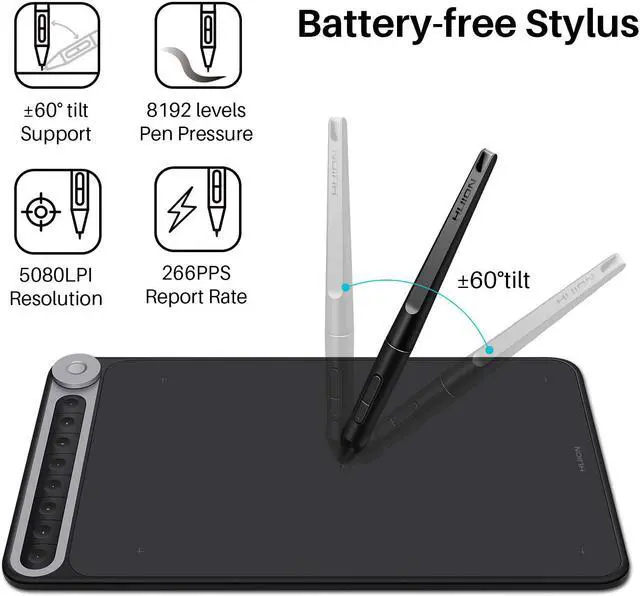 Alt view image 4 of 7 - Huion Inspiroy Dial Q620M Wireless Graphics Drawing Tablet 10 x 6 Inch, 8 Press Keys and Dial Controller, Tilt Function, Android Supported, Ideal Use for Distance Education and Wed Conference