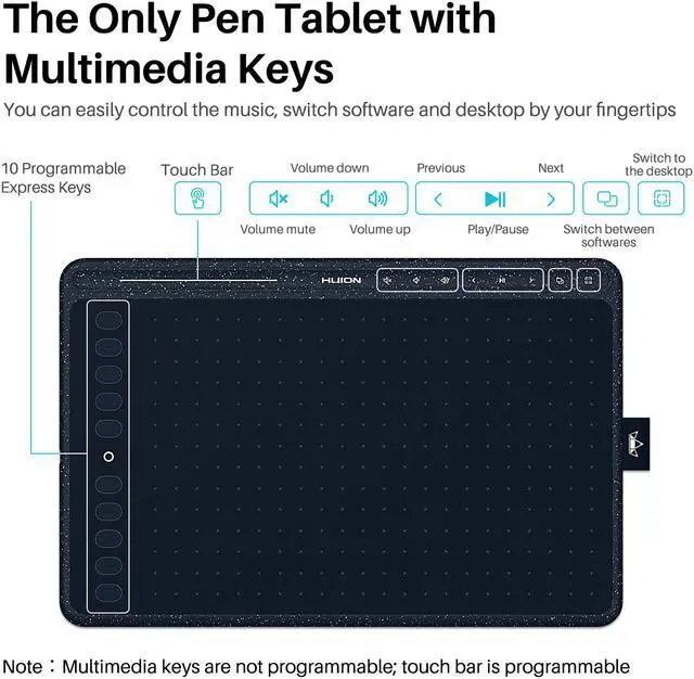 Alt view image 2 of 7 - Huion HS611 Graphics Drawing Tablet 10X6 inch with 8192 Levels Battery-Free Pen, 8 Multimedia Keys and 10 Press Keys, Support Android, Ideal Use for Distance Education and Wed Conference,Starry Blue