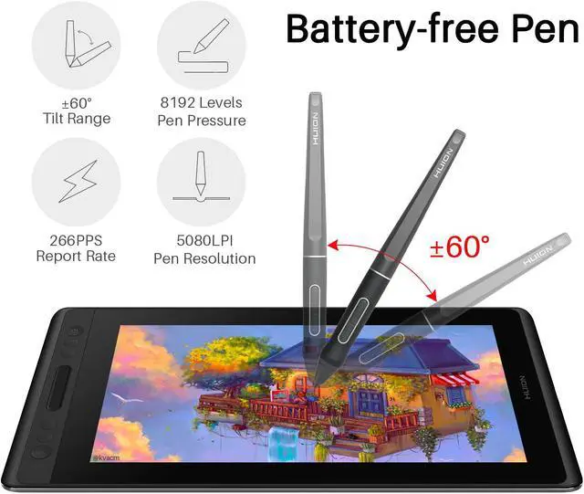 Alt view image 2 of 7 - Huion KAMVAS Pro 13 Graphics Drawing Monitor Pen Display Tilt Function 8192 Pen Pressure Battery-Free Stylus, Full-Laminated Screen, 120% sRGB(No Stand)