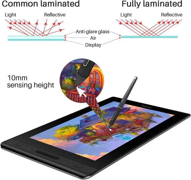 Alt view image 5 of 7 - Huion KAMVAS Pro 13 Graphics Drawing Monitor Pen Display Tilt Function 8192 Pen Pressure Battery-Free Stylus, Full-Laminated Screen, 120% sRGB(No Stand)