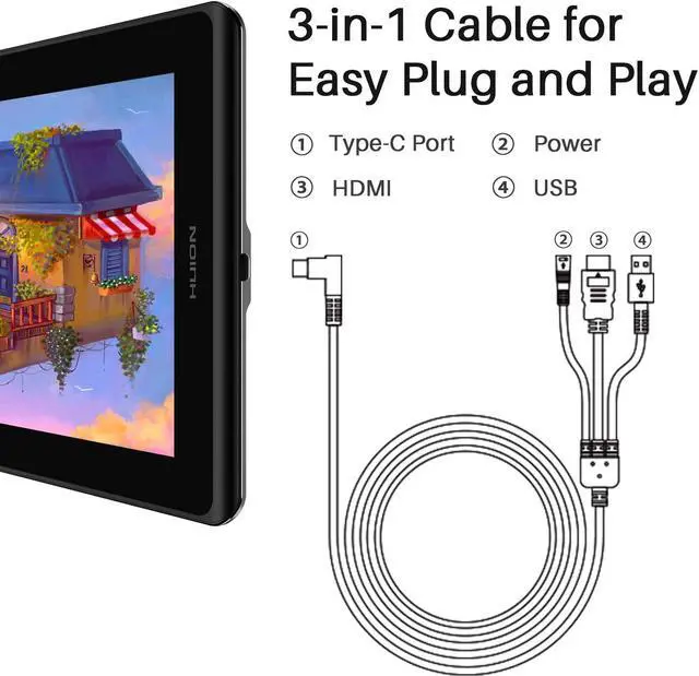 Alt view image 7 of 7 - Huion KAMVAS Pro 13 Graphics Drawing Monitor Pen Display Tilt Function 8192 Pen Pressure Battery-Free Stylus, Full-Laminated Screen, 120% sRGB(No Stand)