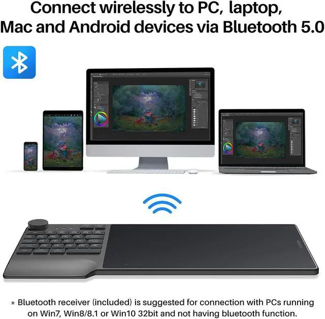 Alt view image 2 of 7 - HUION Inspiroy Keydial KD200 Bluetooth 5.0-Wireless Graphics Drawing Tablet with Keyboard Dial 5 Customized Express Keys Battery-Free Stylus PW517 Tilt for PC, Mac, Android, 8.9x5.6inch Pen Tablet