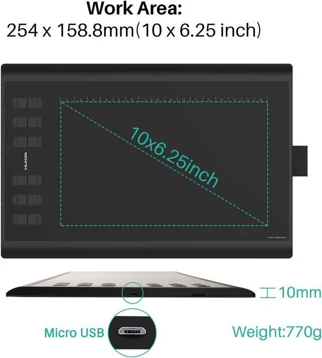 Alt view image 3 of 8 - HUION Inspiroy H1060P 10 x 6.25 Inches Graphic Drawing Pen Tablet with 8192 Levels Pen Pressure 12 Express Keys - Upgraded Version