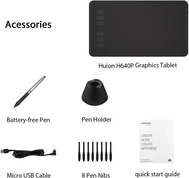 Alt view image 4 of 7 - Huion H640P Digital Graphics Drawing Pen Tablet 6.3 x 3.9 Inch with Battery-Free Pen 8192 Pressure Sensitivity and 6 Shortcut Keys