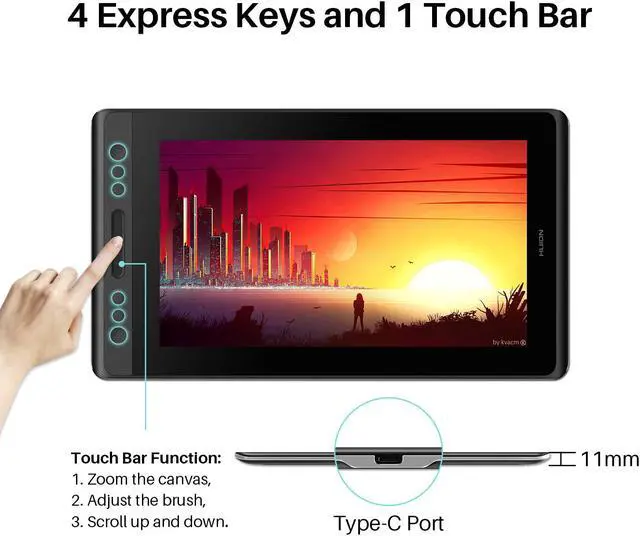 Alt view image 4 of 7 - Huion Kamvas Pro 12 GT-116 Drawing Monitor Pen Display Full-Laminated Graphics Drawing Tablet with Screen, Battery-Free Stylus, Tilt Function 8192 Pen Pressure, 4 Shortcut Keys, 120% sRGB (No stand)