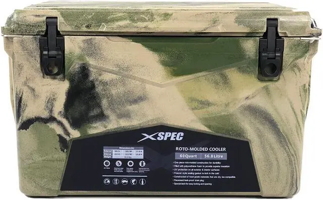 Alt view image 8 of 14 - Xspec 60 Quart Roto Molded High Performance Ice Chest Outdoor Cooler, Camouflage