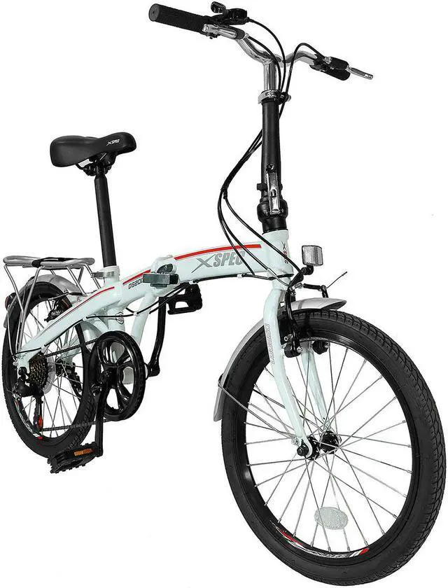 Alt view image 8 of 11 - Xspec 20" 7 Speed Folding Compact City Commuter Bike, White