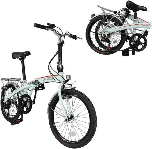 Alt view image 9 of 11 - Xspec 20" 7 Speed Folding Compact City Commuter Bike, White
