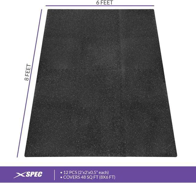 Alt view image 6 of 7 - Xspec 1/2" Thick 48 Sq Ft Rubber Top EVA Foam Home Gym Mats 12 pcs, Grey Black