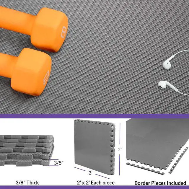 Alt view image 5 of 7 - Xspec 3/8" Thick 100 Sq Ft EVA Foam Floor Exercise Gym Mats, Charcoal Grey