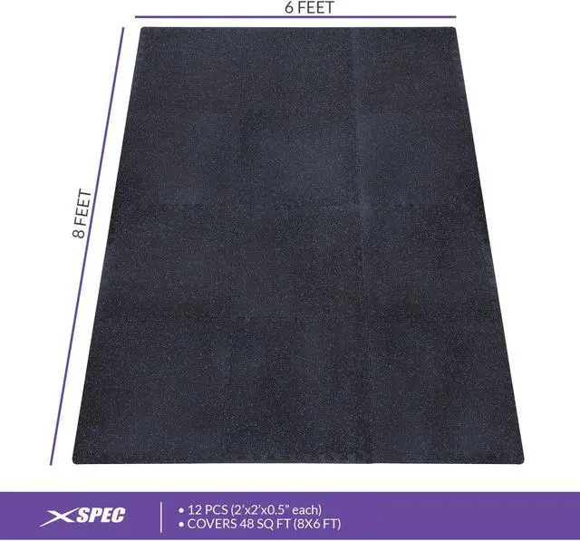 Alt view image 6 of 7 - Xspec 1/2" Thick 48 Sq Ft Rubber Top EVA Foam Home Gym Mats 12 pcs, Blue Black