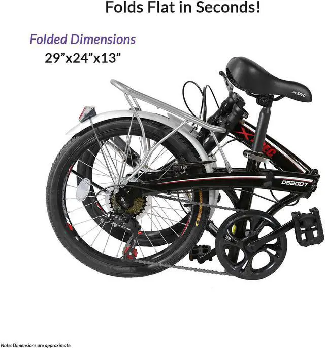 Alt view image 10 of 11 - Xspec 20" 7 Speed Folding Compact City Commuter Bike, Black