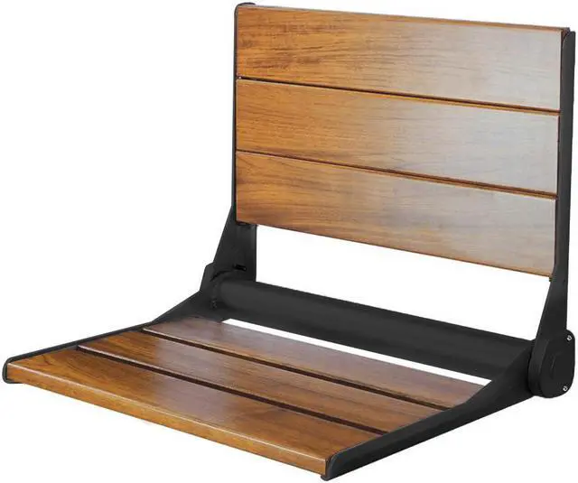 Main image of 18" ADA Compliant Folding Teak Wood Shower Bench Seat Medical Wall Mount Black