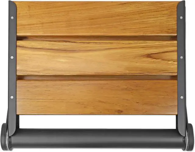 Alt view image 4 of 7 - 18" ADA Compliant Folding Teak Wood Shower Bench Seat Medical Wall Mount Black