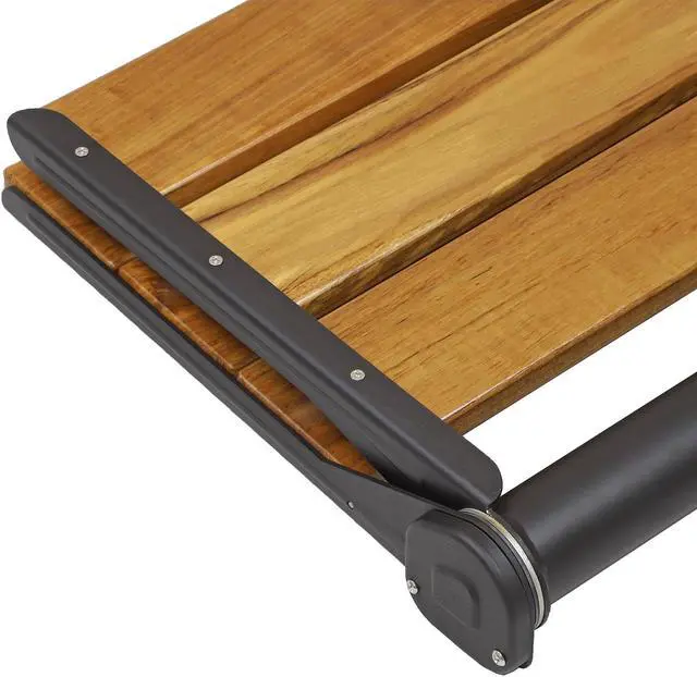 Alt view image 5 of 7 - 18" ADA Compliant Folding Teak Wood Shower Bench Seat Medical Wall Mount Black