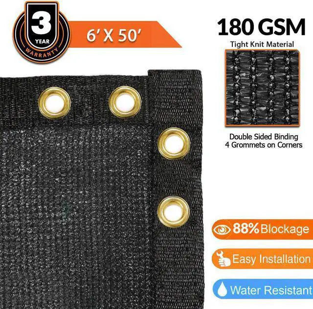 Alt view image 6 of 7 - 6' x 50' Black Fence Privacy Screen, Backyard Fabric Mesh Tarp Garden Windscreen