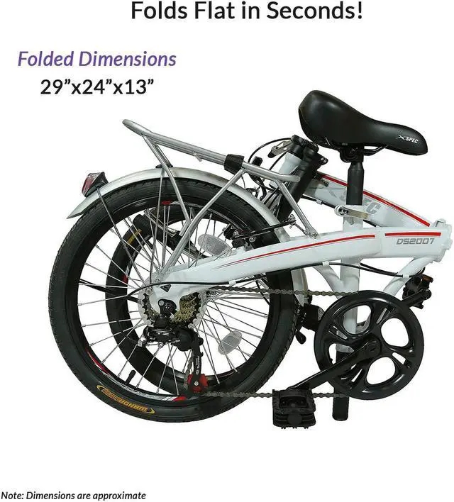 Alt view image 11 of 11 - Xspec 20" 7 Speed Folding Compact City Commuter Bike, White