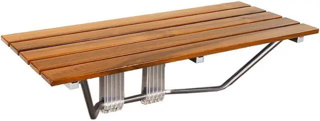 Alt view image 2 of 7 - 36" ADA Compliant Shower Seat Teak Wood Folding Bench Wall Mounted Coated Modern