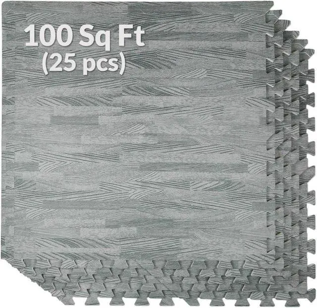 Alt view image 4 of 7 - 100 SqFt 3/8" EVA Sea Haze Grey Wood Grain Foam Mat Interlocking 2'X2' 25pcs