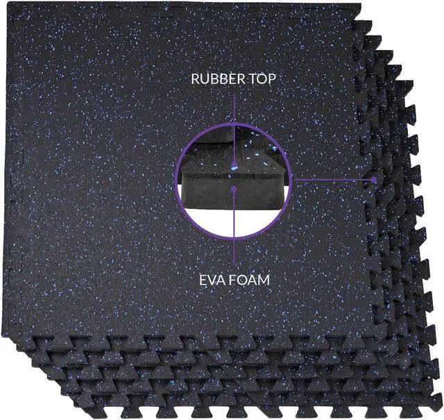 Alt view image 4 of 7 - Xspec 1/2" Thick 48 Sq Ft Rubber Top EVA Foam Home Gym Mats 12 pcs, Blue Black