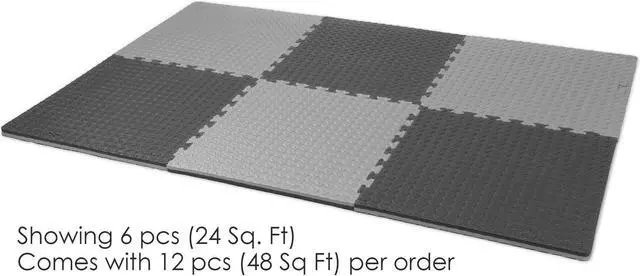 Alt view image 7 of 7 - Xspec 1" Extra Thick Reversible EVA Foam Gym Mats 12 pcs 48 Sq Ft, Black & Grey