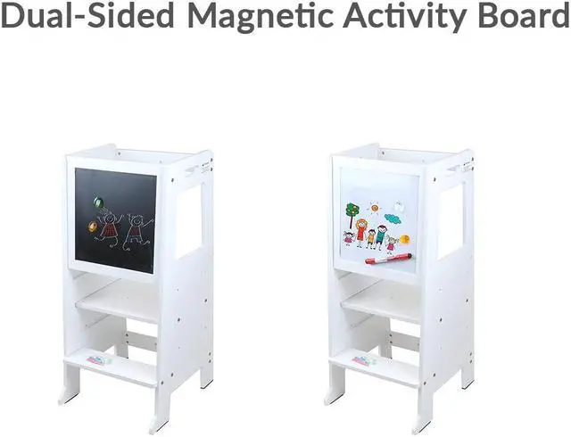Alt view image 2 of 7 - Height Adjustable Kids Kitchen Step Stool with Magnetic Activity Board (White)