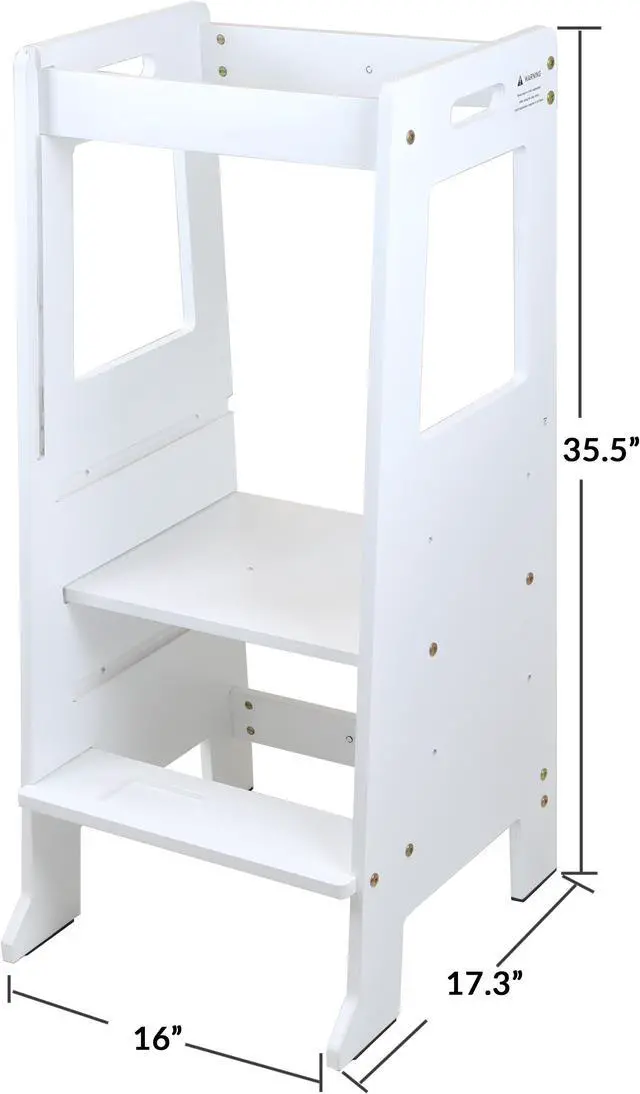 Alt view image 4 of 7 - Height Adjustable Kids Kitchen Step Stool with Magnetic Activity Board (White)