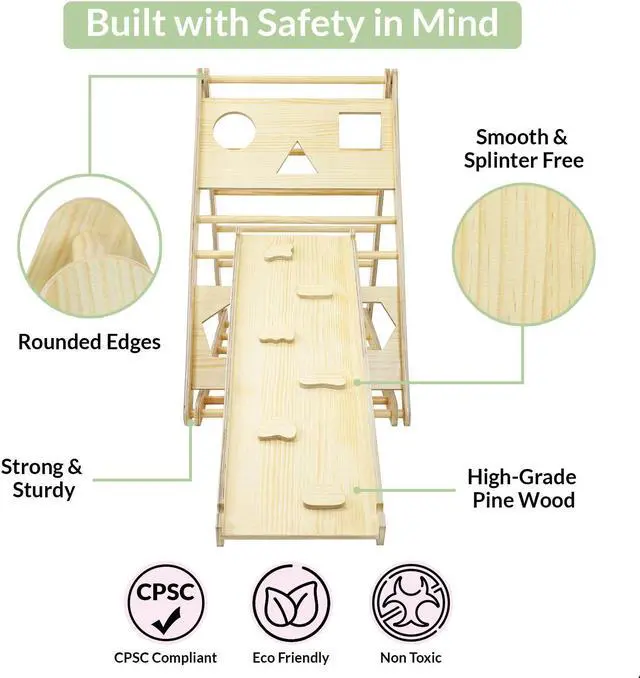 Alt view image 2 of 8 - XL Wooden Triangle Climber with Reversible Climbing Ramp/Slide for Kids Toddlers