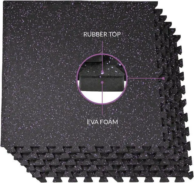 Alt view image 2 of 7 - Xspec 1/2" Thick 48 Sq Ft Rubber Top EVA Foam Home Gym Mats 12 pcs, Purple Black