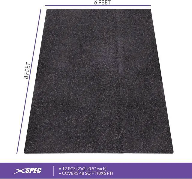 Alt view image 3 of 7 - Xspec 1/2" Thick 48 Sq Ft Rubber Top EVA Foam Home Gym Mats 12 pcs, Purple Black