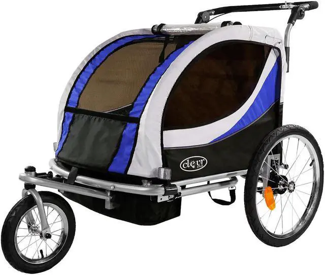Main image of ClevrPlus Deluxe 3-in-1 Bike Trailer Stroller Jogger for Kids, Blue