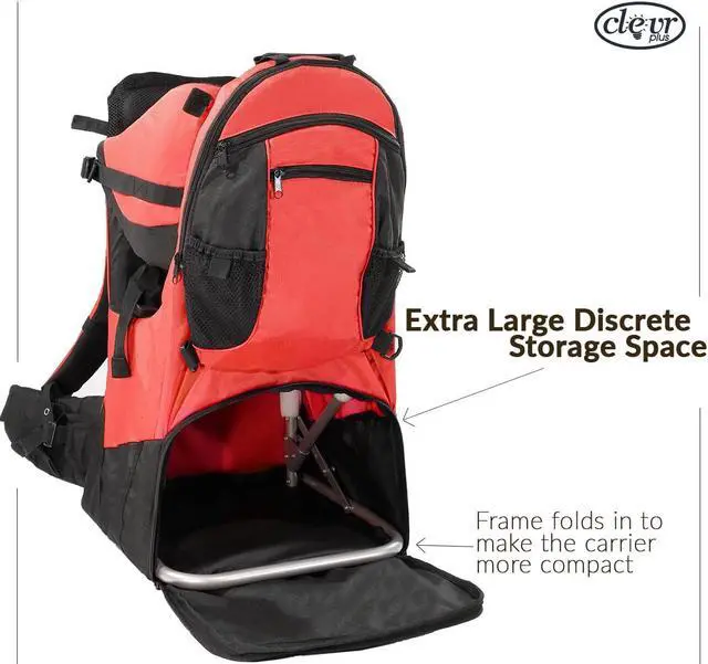 Alt view image 4 of 7 - ClevrPlus Deluxe Outdoor Child Backpack Baby Carrier Light Outdoor Hiking, Red