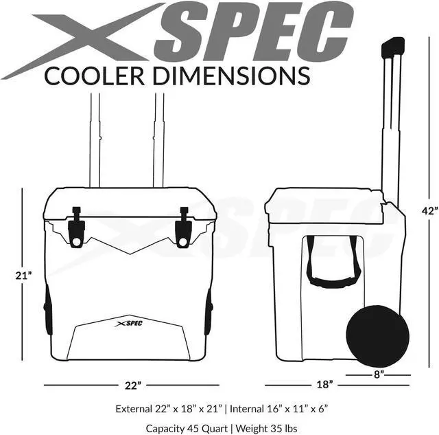Alt view image 4 of 7 - Xspec 45 Quart Towable Roto Molded Ice Chest Outdoor Cooler with Wheels, Sand