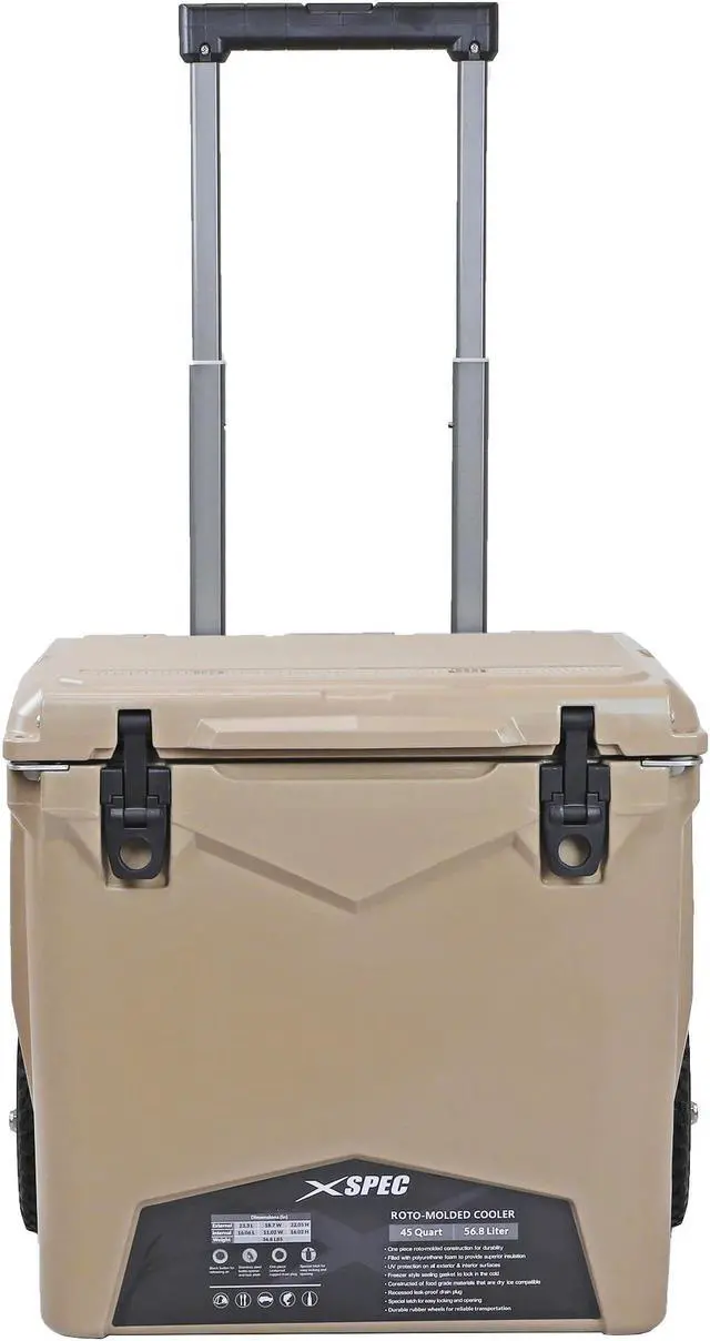 Alt view image 3 of 7 - Xspec 45 Quart Towable Roto Molded Ice Chest Outdoor Cooler with Wheels, Sand