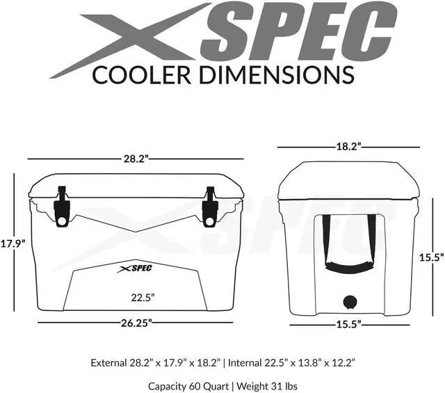 Alt view image 12 of 14 - Xspec 60 Quart Roto Molded High Performance Ice Chest Outdoor Cooler, Camouflage