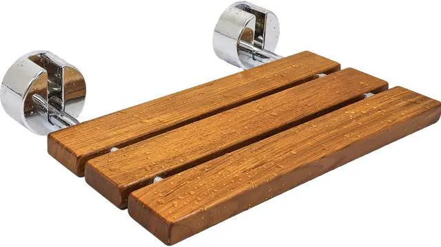 Alt view image 2 of 7 - Clevr 20" Teak Modern Folding Shower Seat Bench Clear Coated Medical Wall Mount