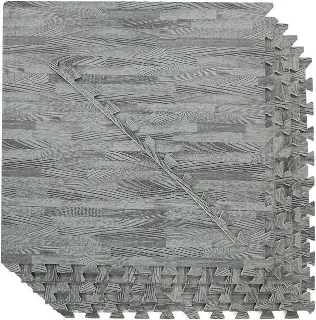 Main image of 100 SqFt 3/8" EVA Sea Haze Grey Wood Grain Foam Mat Interlocking 2'X2' 25pcs