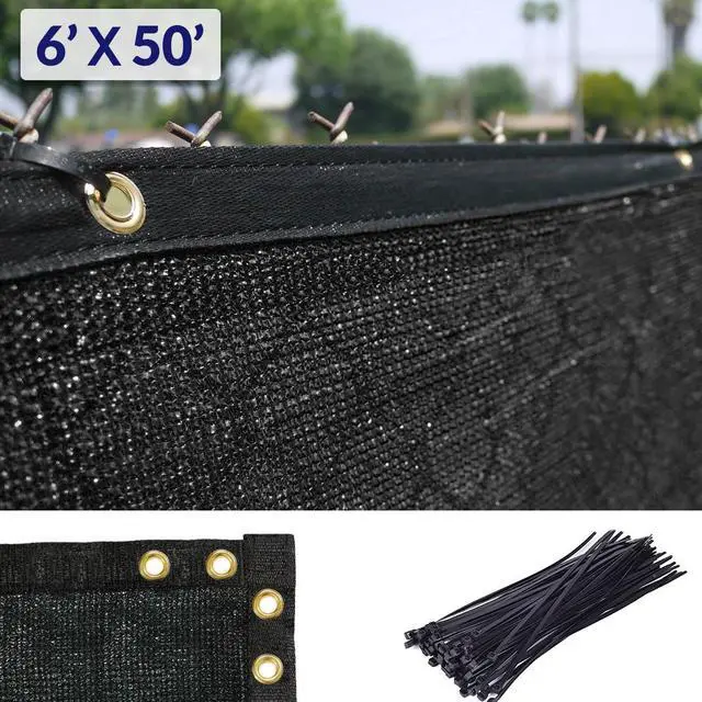 Main image of 6' x 50' Black Fence Privacy Screen, Backyard Fabric Mesh Tarp Garden Windscreen